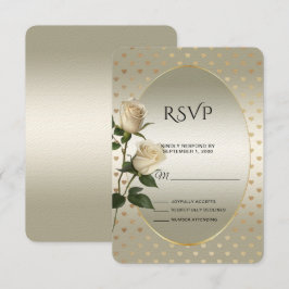 White Roses Gold Hearts RSVP-kaart RSVP Kaartje