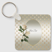 White Roses Gold Hearts Sleutelhanger (Voorkant)