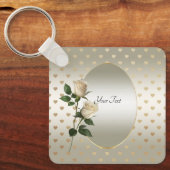 White Roses Gold Hearts Sleutelhanger (Voorkant)