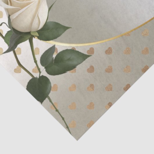 White Roses Gold Hearts Tissue Paper Tissuepapier (Detail)