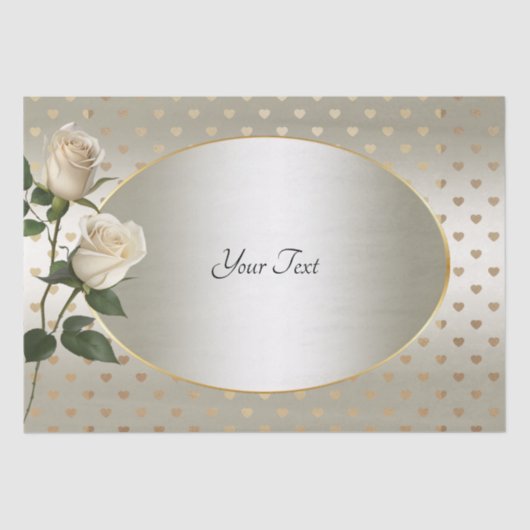 White Roses Gold Hearts Tissue Paper Tissuepapier (Voorkant)