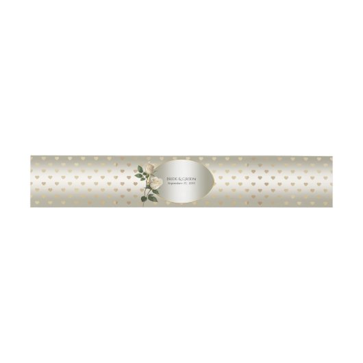 White Roses Gold Hearts Uitnodiging Belly Band Uitnodigingen Wikkel (Vlak)