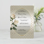 White Roses Gold Hearts Uitnodiging voor een bruil (Staand voorkant)