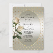 White Roses Gold Hearts Verloving Uitnodiging (Voorkant)