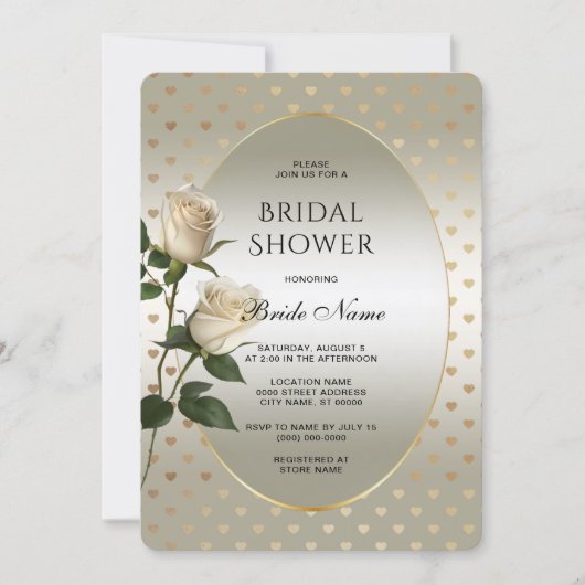 White Roses Gold Hearts Vrijgezellenfeest Kaart (Voorkant)