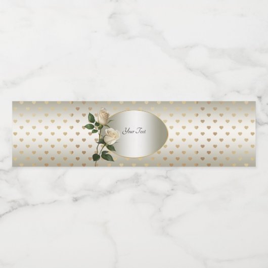 White Roses Gold Hearts Water Bottle Label Waterfles Etiket (Enkel label)