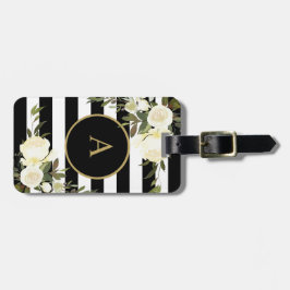 WHITE ROSES Gold Monogram Zwart Wit Gestreept Bagagelabel