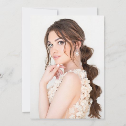 White Roses Gold String Light Quinceañera Kaart (Achterkant)