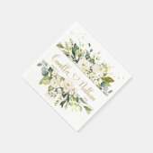 White Roses Green Foliage Wedding Napkins Servet (Hoek)