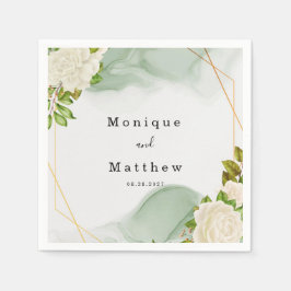 White Roses Green Waterverf Geometric Wedding Servet