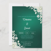 White Roses Green Wedding Invitations Kaart (Voorkant)