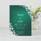 White Roses Green Wedding Invitations Kaart (Staand voorkant)