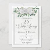 White Roses Greenery 25th Wedding Jubileum Kaart (Voorkant)