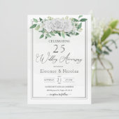 White Roses Greenery 25th Wedding Jubileum Kaart (Staand voorkant)