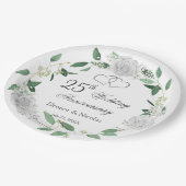 White Roses Greenery 25th Wedding Jubileum Papieren Bordje (Gekanteld)