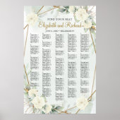 White Roses Greenery Alfabetical Seating Chart Poster (Voorkant)