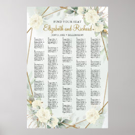 White Roses Greenery Alfabetical Seating Chart Poster