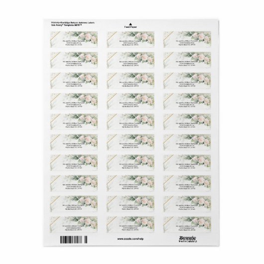 White Roses Greenery Baby-Shower Etiket (Full Sheet)