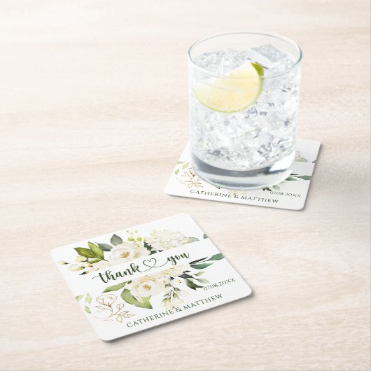White Roses Greenery Bedankt Kartonnen Onderzetters (Insitu)