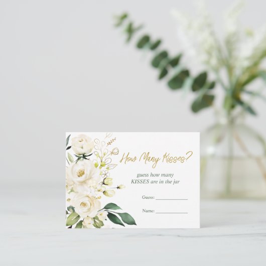 White Roses Greenery Bridal raden hoeveel Kisses Informatiekaartje (Staand voorkant)