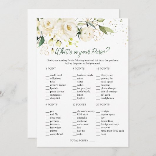White Roses Greenery Bridal Wat zit er in je tas Kaart (Voorkant / Achterkant)