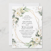 White Roses Greenery Floral Engagement Party Kaart (Voorkant)