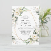 White Roses Greenery Floral Engagement Party Kaart (Staand voorkant)