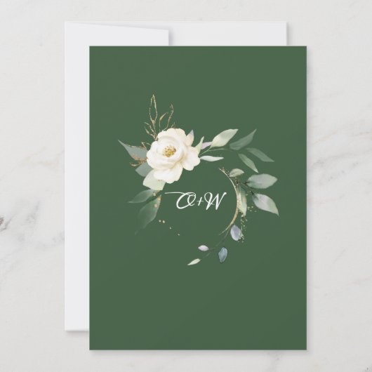 White Roses Greenery Floral Engagement Party Kaart (Achterkant)