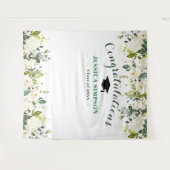 White Roses Greenery Floral Photo Afstudeerder Bac Wandkleed (Voorkant (horizontaal))