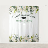 White Roses Greenery Floral Photo Afstudeerder Bac Wandkleed (Voorkant)