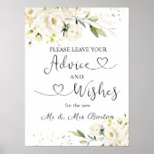 White Roses Greenery Foliage Advice & Well Wishes Poster (Voorkant)