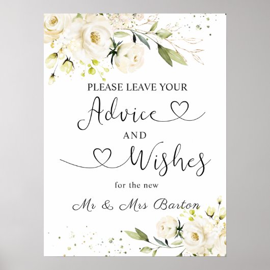 White Roses Greenery Foliage Advice & Well Wishes Poster (Voorkant)