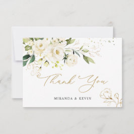 White Roses Greenery Foliage Weddenschap Bedankt