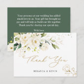 White Roses Greenery Foliage Weddenschap Bedankt (Voorkant / Achterkant)