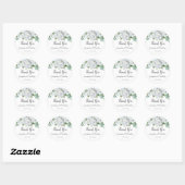 White Roses Greenery Foliage Weddenschap Bedankt Ronde Sticker (Vel)