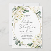 White Roses Greenery Foliage Wedding Invitation Kaart (Voorkant)