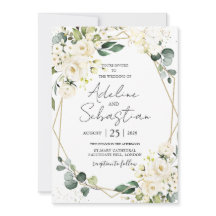 White Roses Greenery Foliage Wedding Invitation