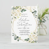 White Roses Greenery Foliage Wedding Invitation Kaart (Staand voorkant)