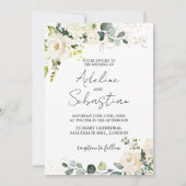 White Roses Greenery Foliage Wedding Invitation Kaart (Voorkant)