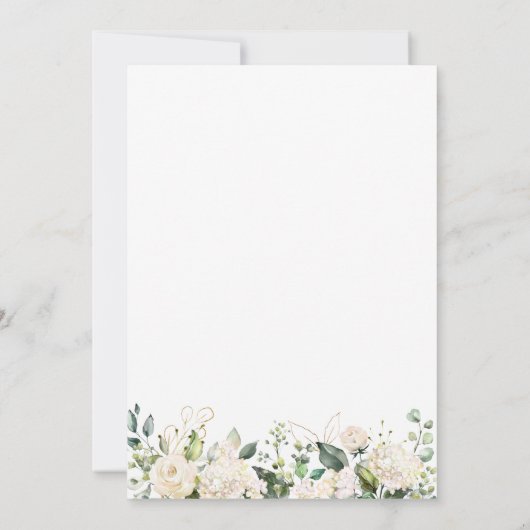 White Roses Greenery Foliage Wedding Invitation Kaart (Achterkant)