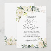 White Roses Greenery Foliage Wedding Invitation Kaart (Voorkant / Achterkant)