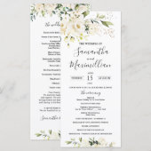 White Roses Greenery Foliage Wedding Programme (Voorkant / Achterkant)