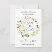White Roses Greenery Foliage Wedding Save the Date Kaart (Voorkant)