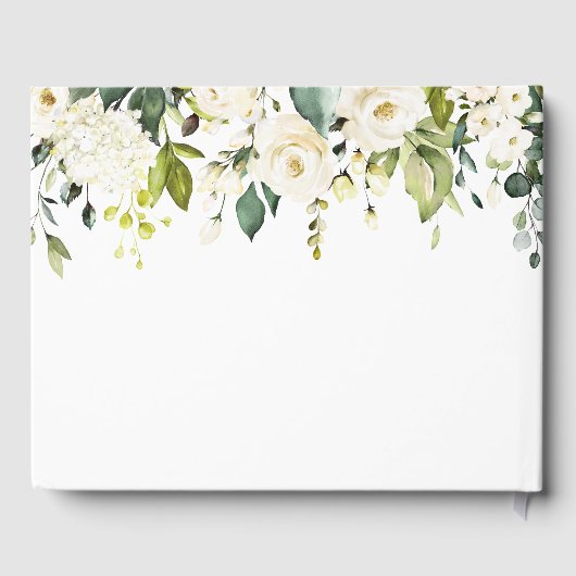 White Roses Greenery gebladerte bruiloft gastenboe Gastenboek (Achterkant)