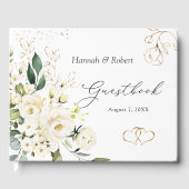 White Roses Greenery gebladerte bruiloft gastenboe Gastenboek (Voorkant)