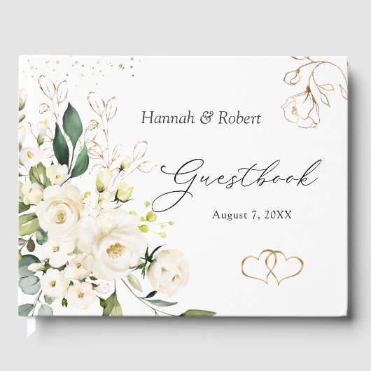 White Roses Greenery gebladerte bruiloft gastenboe Gastenboek (Voorkant)