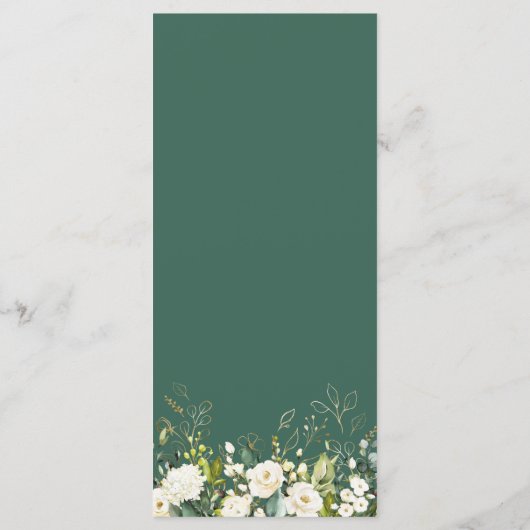 White Roses Greenery Gold Floral Wedding Menu (Achterkant)