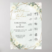 White Roses Greenery Gold Lijst Tijdlijnteken Poster (Voorkant)