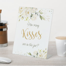 White Roses Greenery raadt hoeveel Kisses in Jar Reclamebord Met Voetstuk
