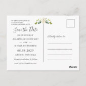 White Roses Greenery Save the Date Briefkaart (Achterkant)